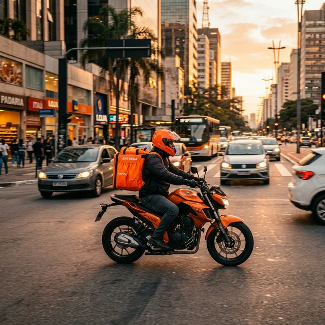 Motoboy realizando entrega rápida em cidade brasileira